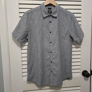 prAna Men's Chambray Shirt Medium Teal Blue Button-Up Short Sleeve Cotto…